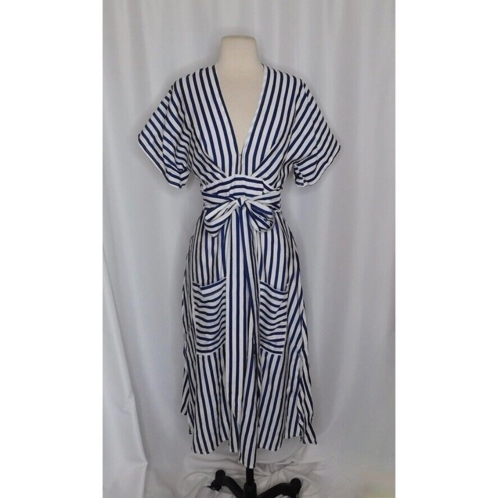 618 SIX ONE EIGHT Blue White Stripe Cabana Resort Dress Cruise Resortwear Medium - Picture 3 of 11